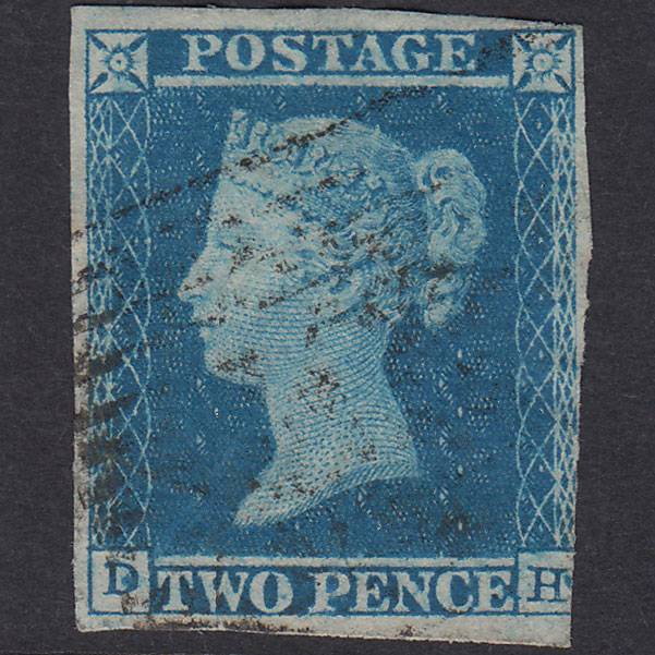 GB QV 1841 2d Blue Plate 4 SG14-E1(2) DH GU 3 Margins Scotland