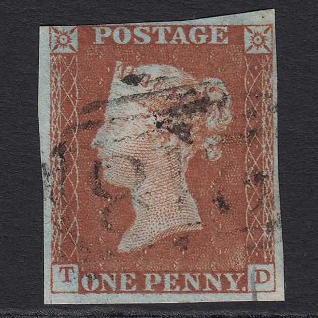 GB QV 1841 1d Red-brown (Plate 54) (SG8) 'TD' GU Conway (218)