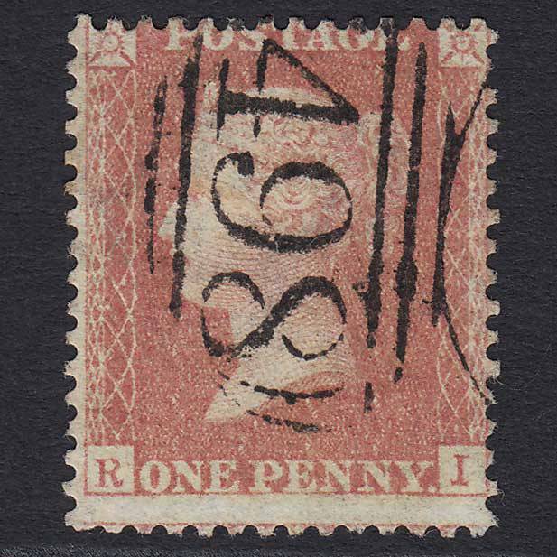 GB QV 1857 1d Pale Red Transitional (Plate 47) SGC9(3) RI FU Manchester 498
