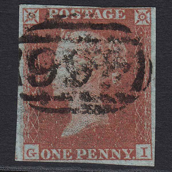 GB QV 1841 1d Red-brown Pl 157 (SG8) 'GI' GU Liverpool (466) 4 Margins