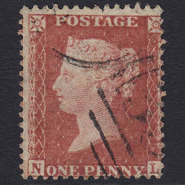 GB QV 1857 1d Rose-red (Plate 57) (SG40) 'NL' FU Light Cancel C10
