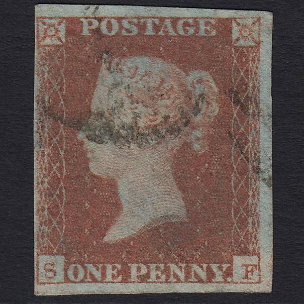 GB QV 1841 1d Red-brown Pl 102 SG8-B1(1) SF GU Light Cancel 4 Margins