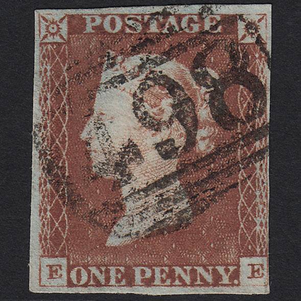 GB QV 1841 1d Pale Red-brown (Plate 55) SG9-B1(3) EE FU Manchester 498 4M