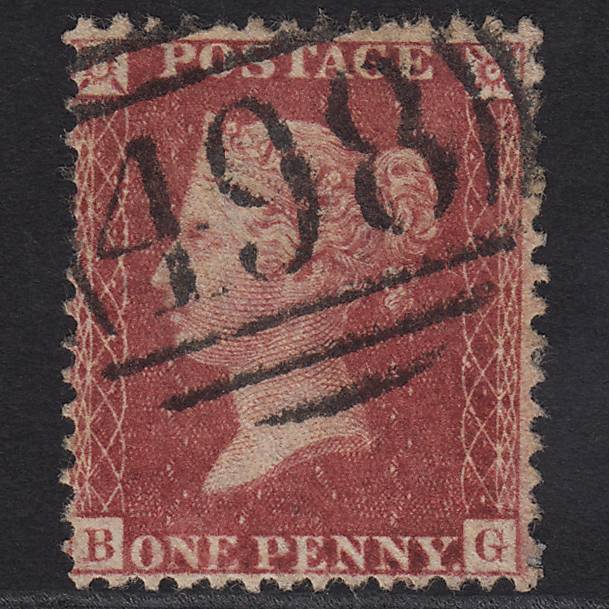 GB QV 1857 1d Deep Rose-red (Plate 27) SG41-C10(4) BG FU Manchester 498