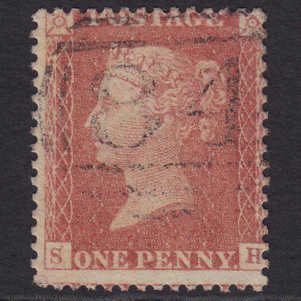 GB QV 1857 1d Pale Rose Pl 67 SG39-C10(3) SH FU Canterbury 84 Misperf