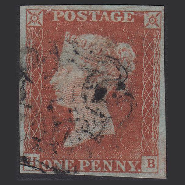 GB QV 1841 1d Red-brown Pl 34 SG8-B1(1) HB GU 4 Margins Maltese Cross