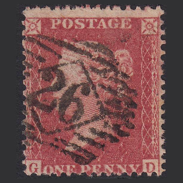 GB QV 1857 1d Rose-red (Plate 27) SG40-C10(1) GD FU London IS 26