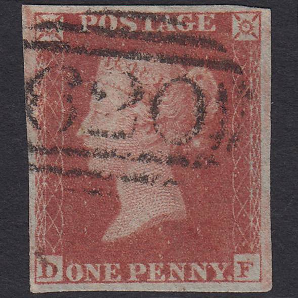 GB QV 1841 1d Red-brown Pl 164 SG8-B2(1) DF FU 4 Margins Plymouth 620