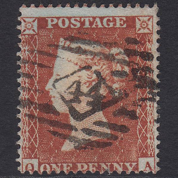GB QV 1854 1d Red-brown Pl 155 SG17-C1(1) 'QA' VFU London IS 44 Misperf
