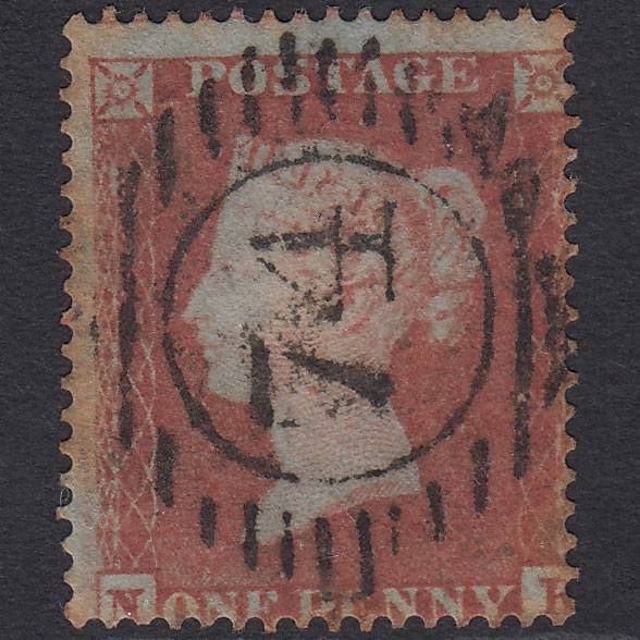 GB QV 1854 1d Red-brown Pl 167 SG17-C1(1) NK GU London D&S 74 Misperf