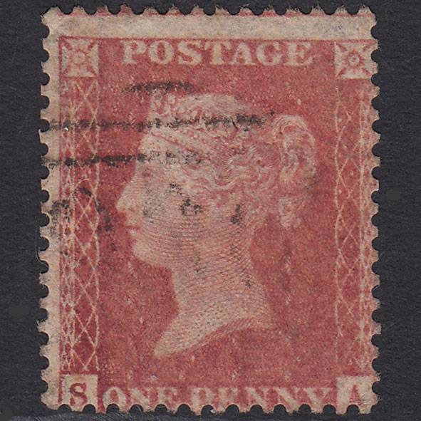 GB QV 1857 1d Rose-red SG40-C10(1) SA FU Light Cancel Misperf