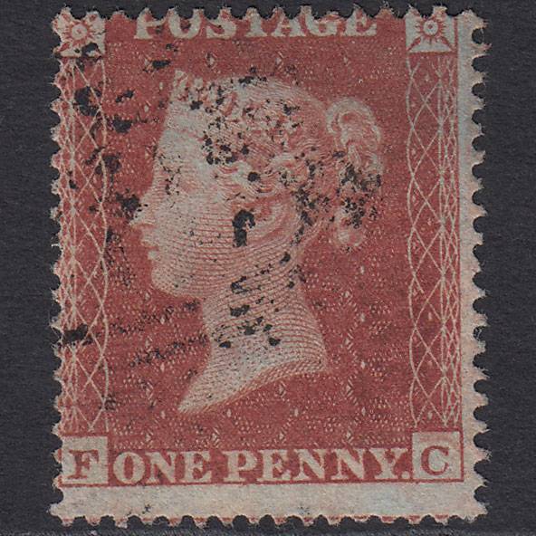 GB QV 1854 1d Red-brown Pl 202 SG17-C1(1) FC VFU Light Cancel Misperf