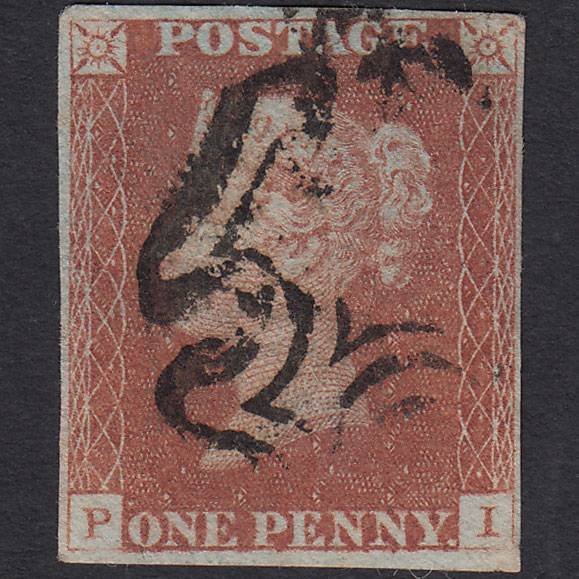 GB QV 1841 1d Red-brown Pl 13 SG8-B1(1) PI GU 4 Margins Maltese Cross