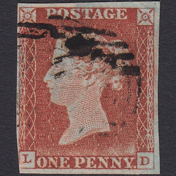GB QV 1841 1d Pale Red-brown (Plate 52) SG9-B1(3) LD GU nr 4 Margins
