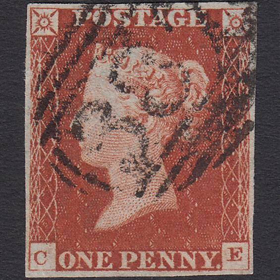GB QV 1841 1d Deep Red-brown Pl 47 SG10-B1(4) CE FU 4M Huddersfield 387