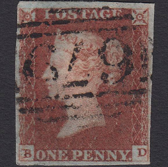 GB QV 1841 1d Red-brown Pl 84 SG8-B1(1) BD FU 4 Margins ST Helens 679