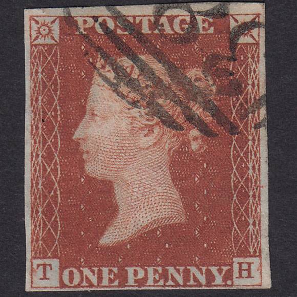 GB QV 1841 1d Red-Brown Plate 47 SG8-B1(1) TH VFU 4 Margins Light Cancel