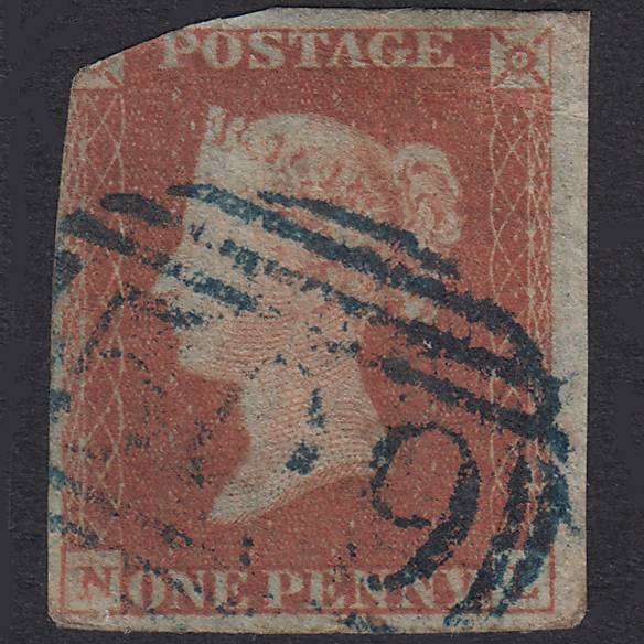 GB QV 1841 1d Red-Brown Plate 87 SG8-B1(1) NL GU Blue Market Drayton 509