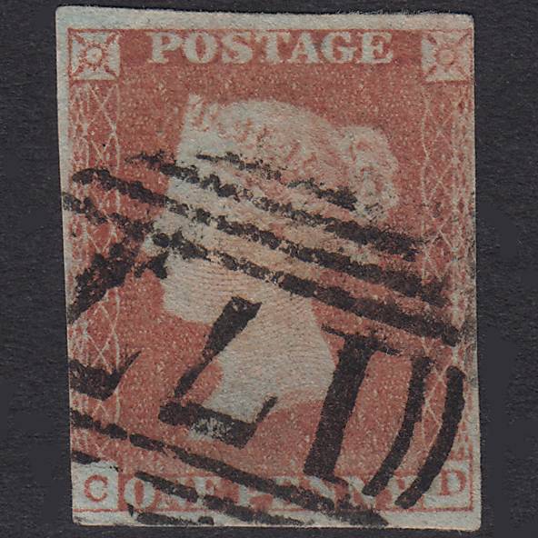 GB QV 1841 1d Red-Brown Plate 92 SG8-B1(1) CD GU 3 Margins Cheltenham 177