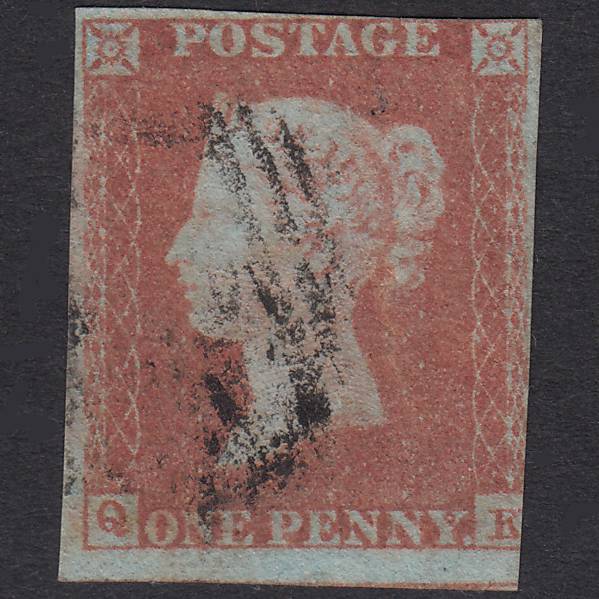 GB QV 1841 1d Red-Brown Plate 95 SG8-B1(1) QK GU Light Cancel