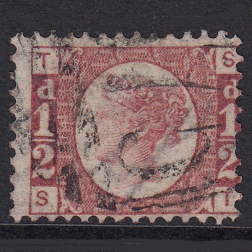 GB QV 1870 1/2d Rose-Red Plate 14 SG48-G4 ST FU