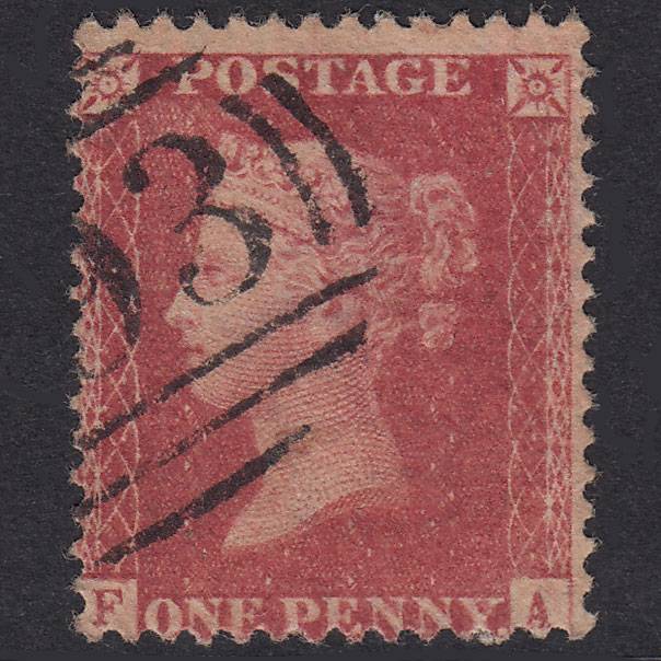 GB QV 1857 1d Rose-Red Plate R17 SG40-C10(1) FA FU