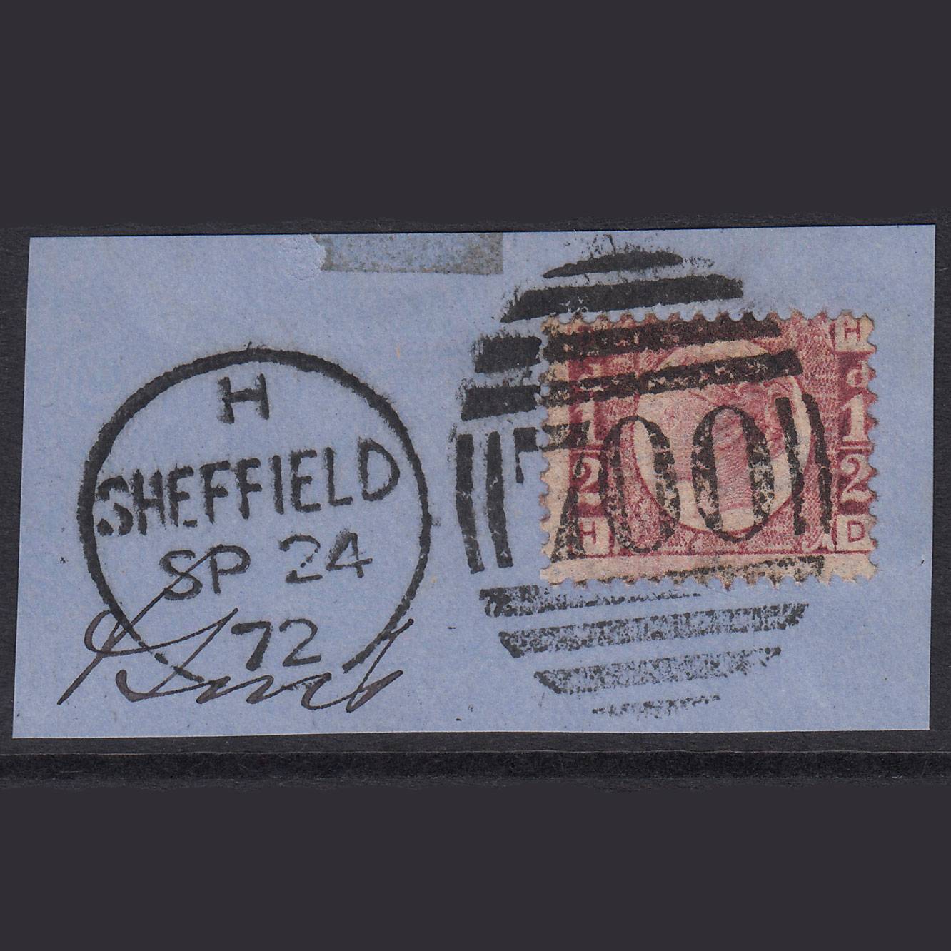 GB QV 1870 1/2d Rose-Red SG48-G4 HD FU Sheffield 700 On Piece