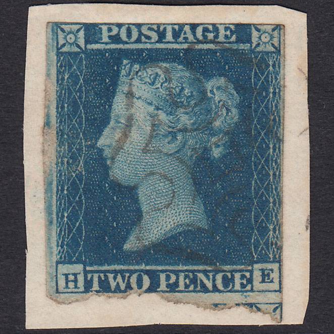 GB QV 1841 2d Blue Pl 3 SG14-E1(2) HE GU Edinburgh Type II MX On Piece