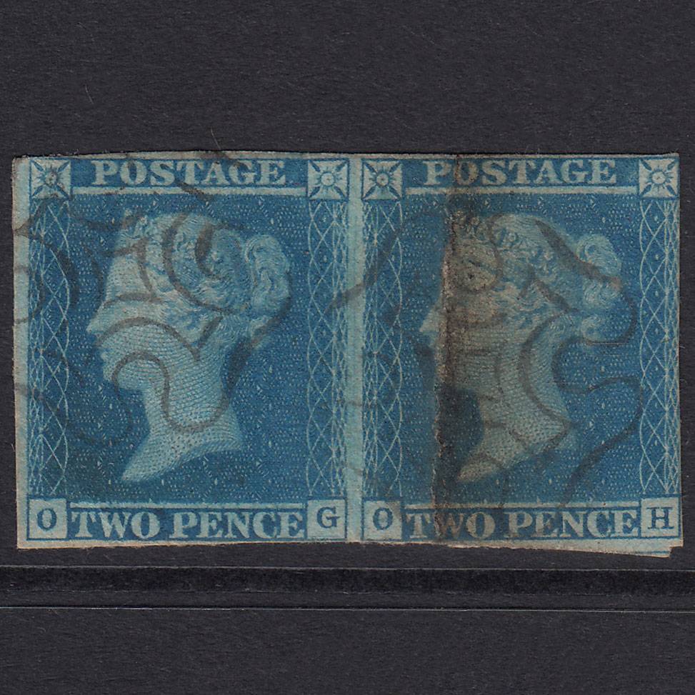 GB QV 1841 2d Pl 3 SG14-E1(2) OG-OH GU Pair Edinburgh Type II MX On Paper