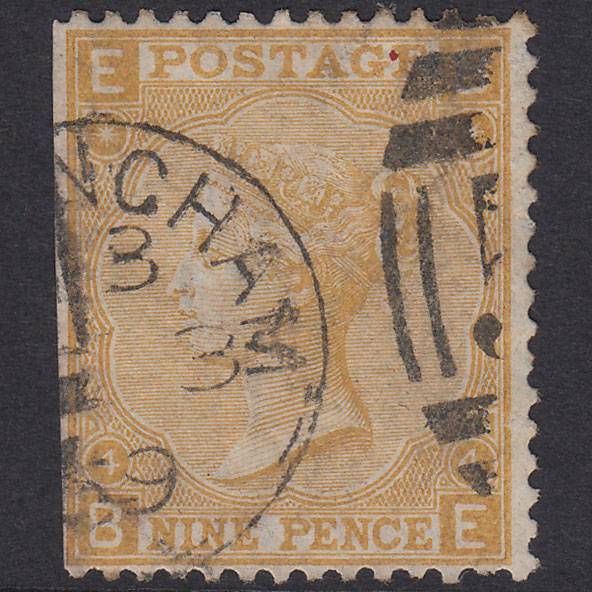 GB QV 1867 9d Straw Plate 4 SG110-J96(1) BE GU Nottingham 583