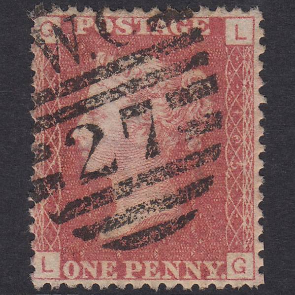 GB QV 1864 1d Rose-Red Plate 105 SG43-G1(1) LG FU London D&S WC27 27D11S