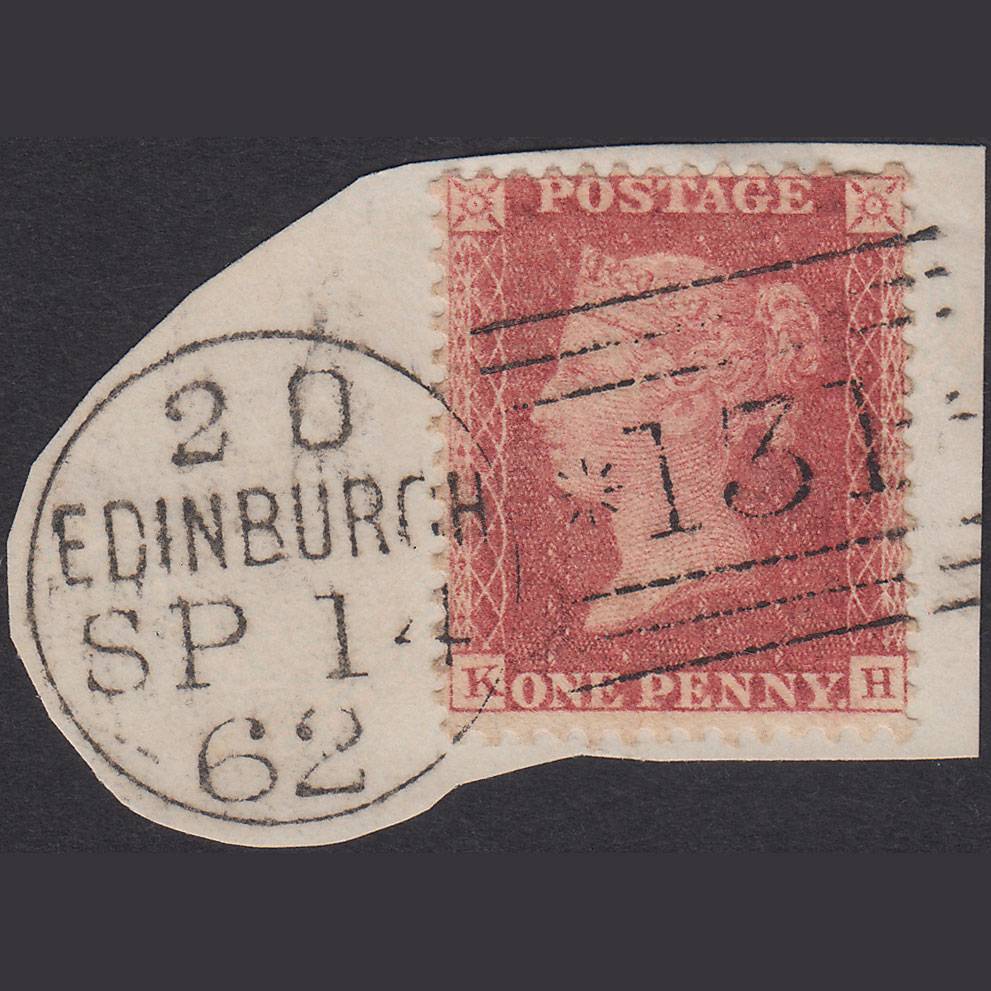 GB QV 1857 1d Rose-Red Plate 67 SG40-C10(1) KH FU Edinburgh 131 On Piece