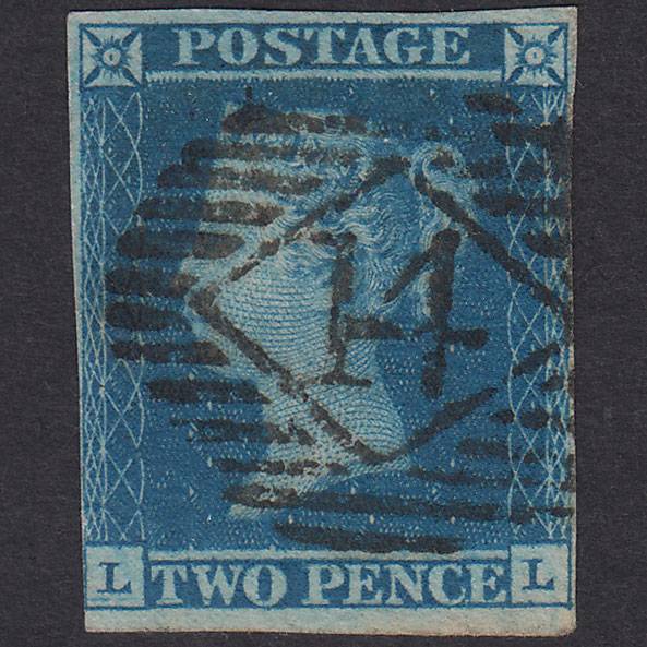 GB QV 1841 2d Blue Plate 3 SG14-E1(2) Guideline LL FU Nr 4M London IS 14