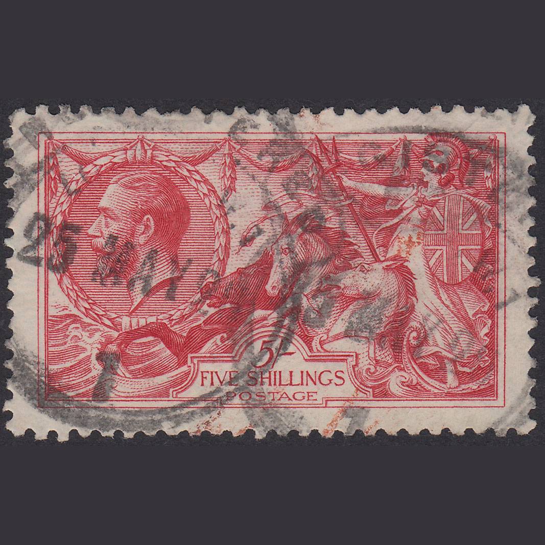 GB KG5 1918 5/- Rose-Red Seahorses SG416-N68(3) GU Scroll Cancel