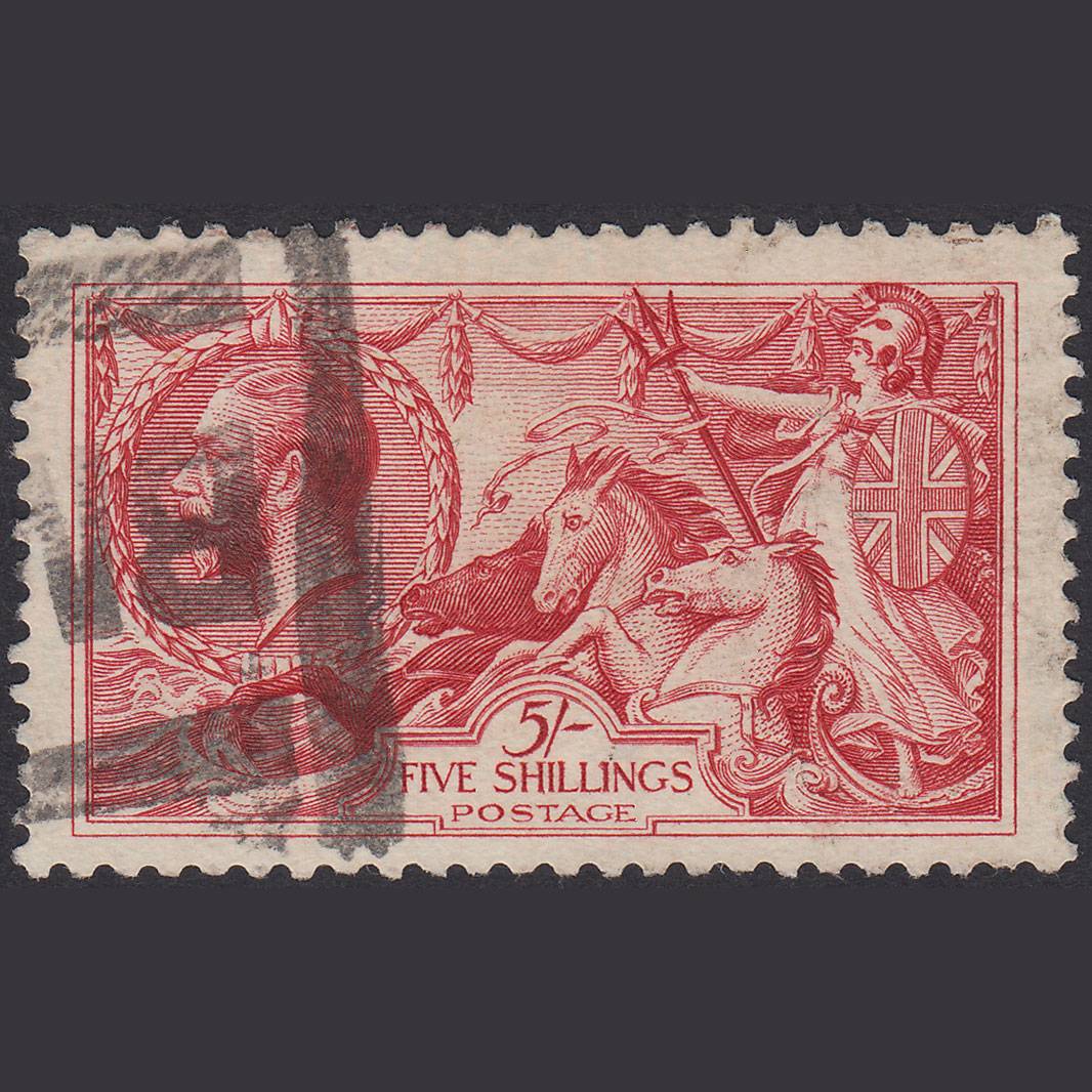 GB KG5 1918 5/- Rose-Red Seahorses SG416-N68(3) FU Parcel Cancel